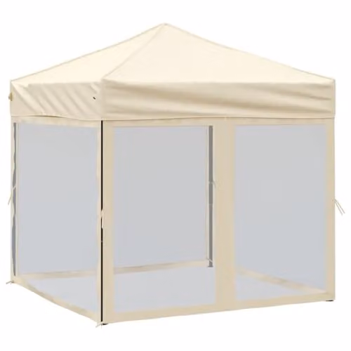 vidaXL Folding Party Tent with Sidewalls in Beige, W: 200 cm, D: 200 cm, H: 254 cm