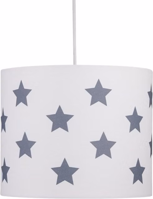 First Choice Lighting Modern Round Fabric Light Shade in White with Grey Stars, Diameter: 25 cm