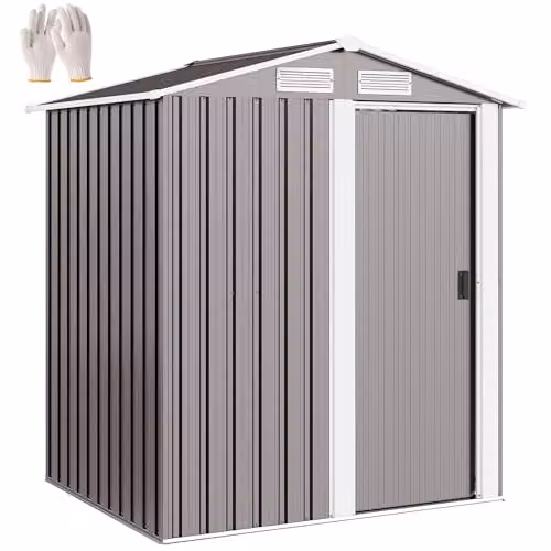 Outsunny Metal Garden Storage Shed with Sliding Door and Window in Grey, W/D/H: 152 x 132 x 188 cm