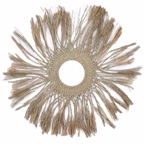Ancient Wisdom Set of Six Round Rattan Nature Wall Art in Grey, Black and Multicolour – 3
