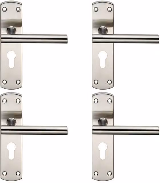 Loops 4x Mitred T Bar Lever Door Handle on Euro Lock Backplate, Satin Steel Silver, 172 x 44 mm