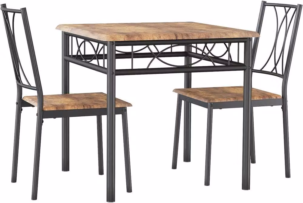 London Boutique 3-Piece Rectangular Dining Table Set with 2 High Back Chairs in Brown – 3