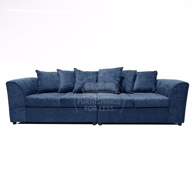 Furnishings For Less UK Monaco Blue Chenille Fabric 4 Seater Curved Arm Sofa with Scatter Back Cushions – 1