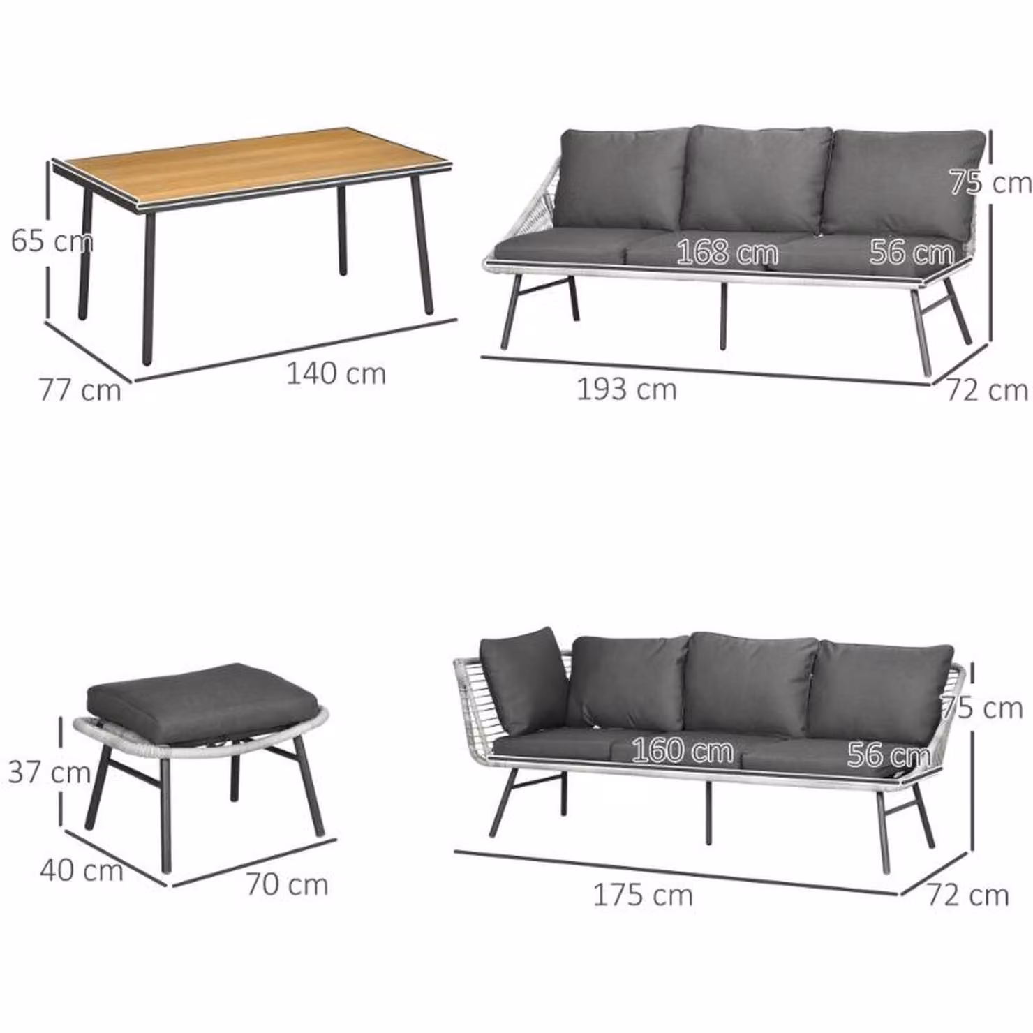 Viola 6 Seater Grey Rattan Garden Furniture Set with Sofa – 2