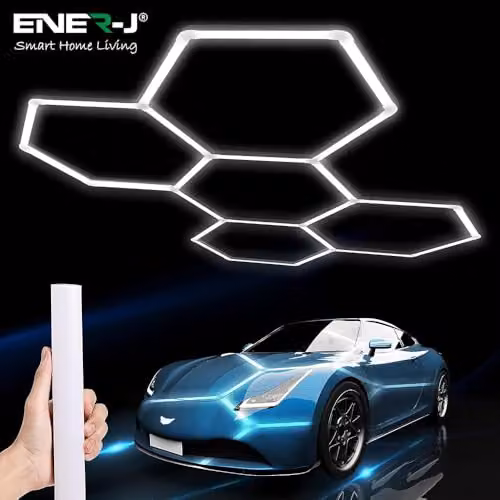 ENER-J 160W Hexagon LED Ceiling Light in White with CCT Switchable Colour Temperature for Garage and Workshop – 5