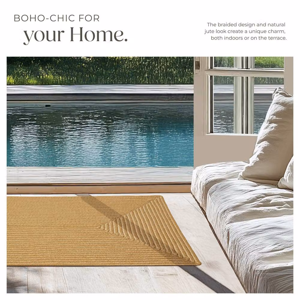 tectake Rug Raya Boho Braided Rectangular Rug in Brown and Beige, W: 60 cm, L: 90 cm – 2