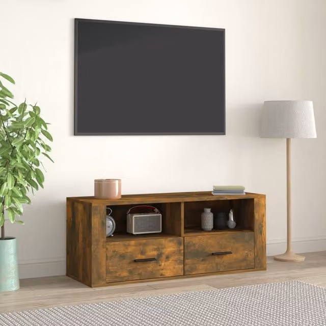 Berkfield Home Smoked Oak TV Cabinet in Brown, W/D/H: 100 x 40 x 40 cm
