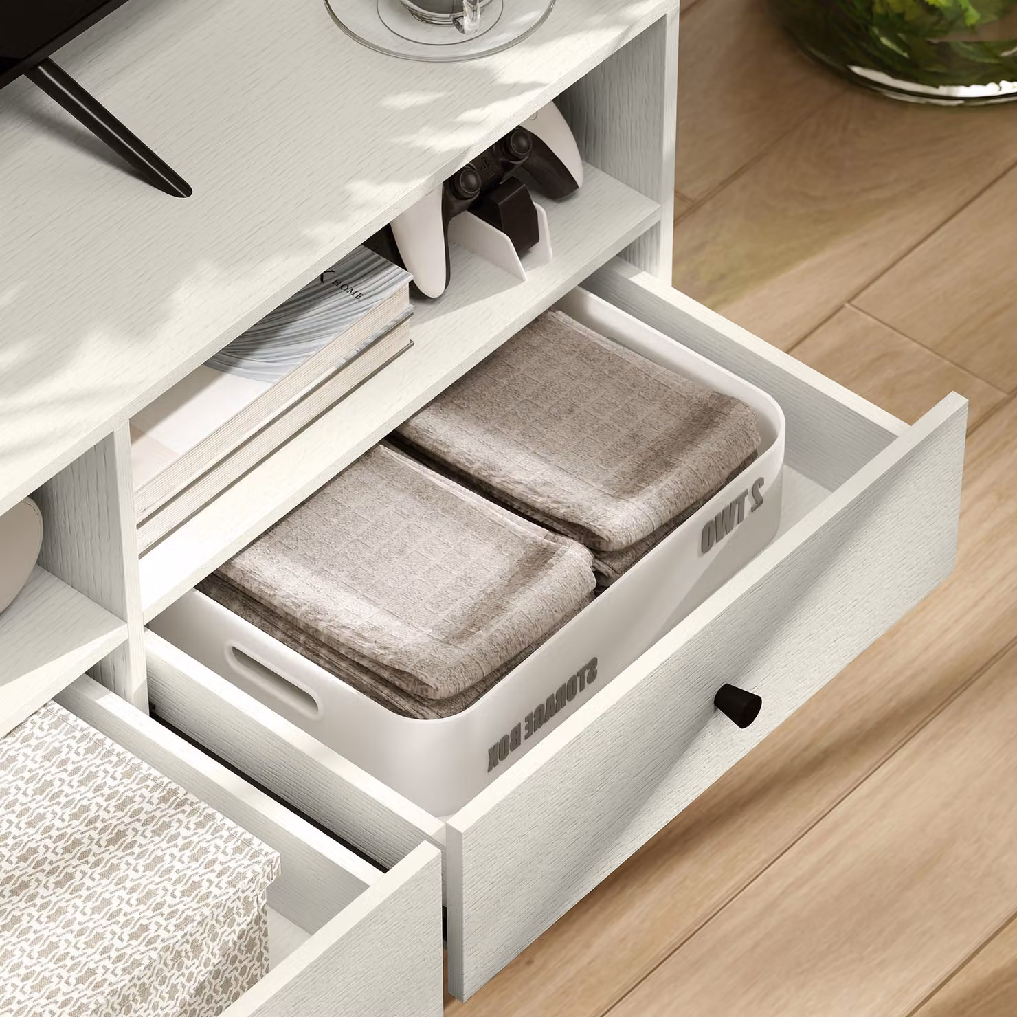 HOMCOM Modern Multi-Storage Minimalist TV Stand in White – 8