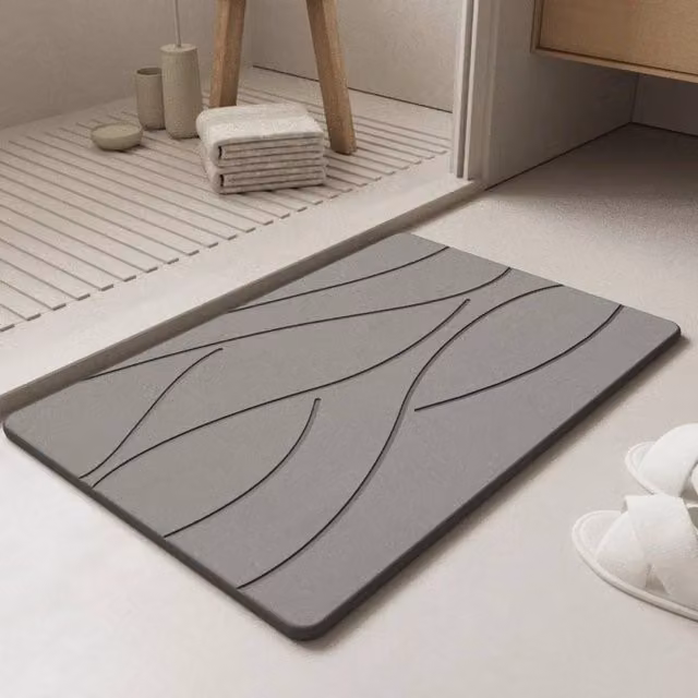 Kelvenix Diatomite Stone Bath Mat, Fast Drying, Grey, W/D/H: 60.0 x 39.0 cm