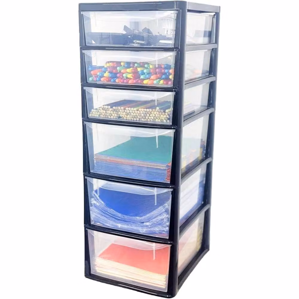 FLAVORA A4 Home Office Drawer Organiser with 3 Deep and 3 Shallow Drawers, Black and Transparent, Width: 50 cm – 2
