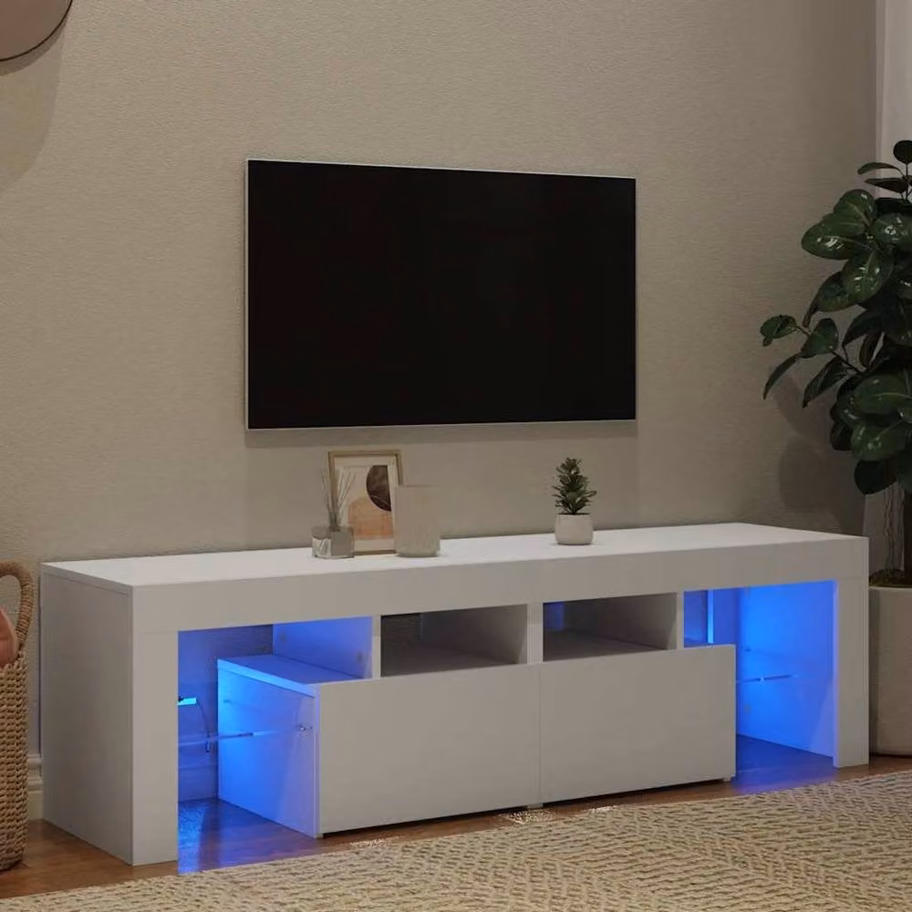 Berkfield Home Modern Glossy White TV Cabinet with LED Lights W/D/H: 140 x 36.5 x 40 cm – 2