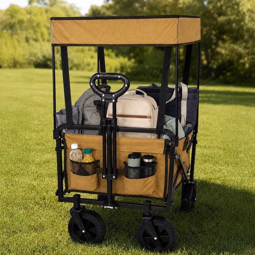Neo Folding Garden Cart with Canopy in Khaki, 140L Capacity – 10