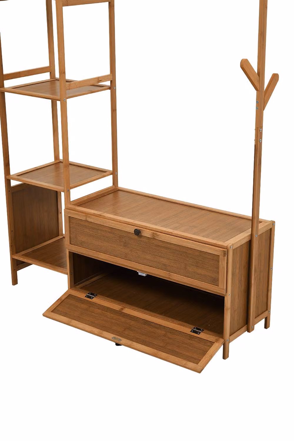 Garden Sanctuary Minimalist Wooden Coat Rack with Dual Hook and Rail Matrix in Brown, H: 161.0 cm, W: 100.0 cm – 3
