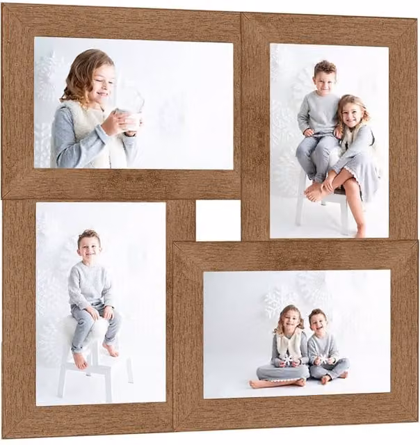 Berkfield Home Modern Rectangular Collage Photo Frame in Light Brown for 4 Pictures, Size: 13 x 18 cm per frame