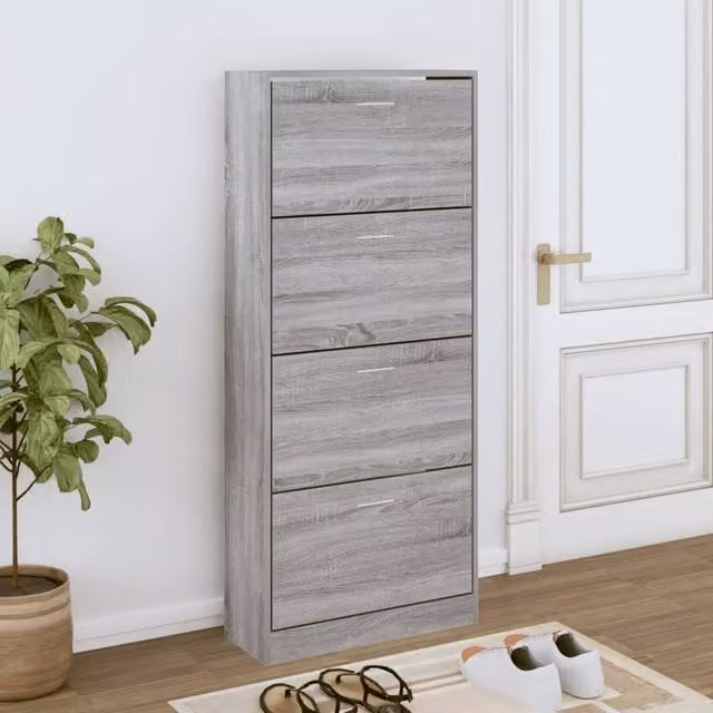 Berkfield Home Grey Sonoma Shoe Cabinet with Tilting Compartments and Drawers, W: 63 cm, D: 24 cm, H: 147 cm