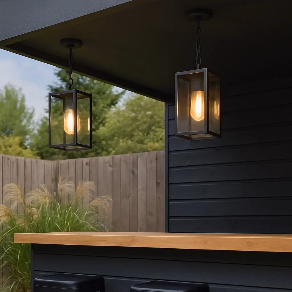 CGC Lighting Black Aluminium Industrial Hanging Outdoor Lantern with Transparent Glass – 4