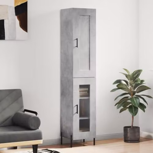 vidaXL Highboard in Grey with Glass Doors and Internal Shelves, W/D/H: 34.5 x 34 x 180 cm – 2