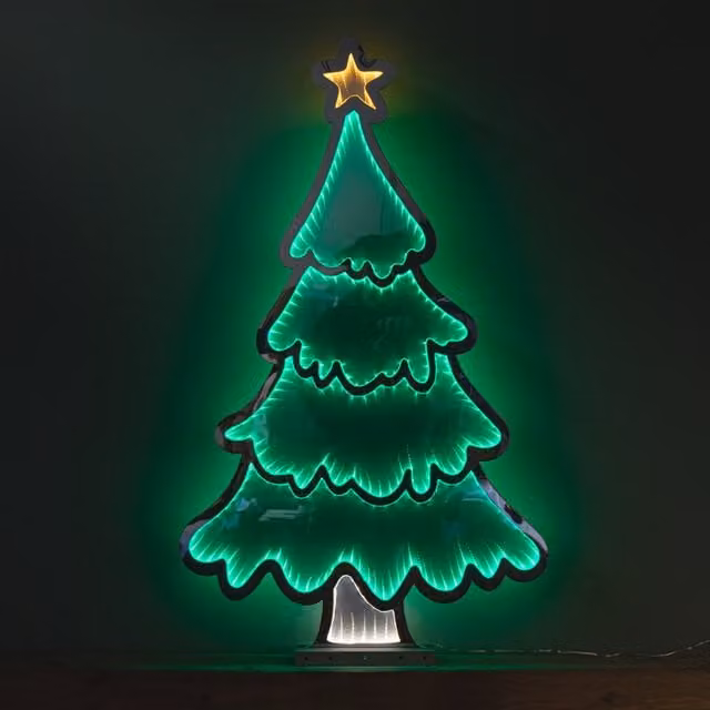 Samuel Alexander 90cm Light up Standing Christmas Tree with Star Infinity Decoration and LEDs in Green, White and Yellow