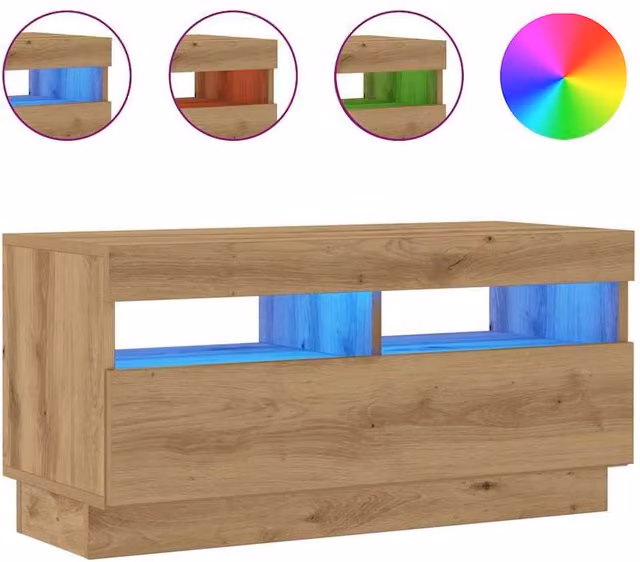 Berkfield Home TV Cabinet with LED Lights in Artisan Oak, W/D/H: 80 x 35 x 40 cm