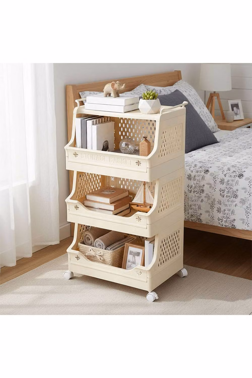 Living and Home 4-Tier Rolling Laundry Sorter Basket with Handles and Castors in Beige – 2