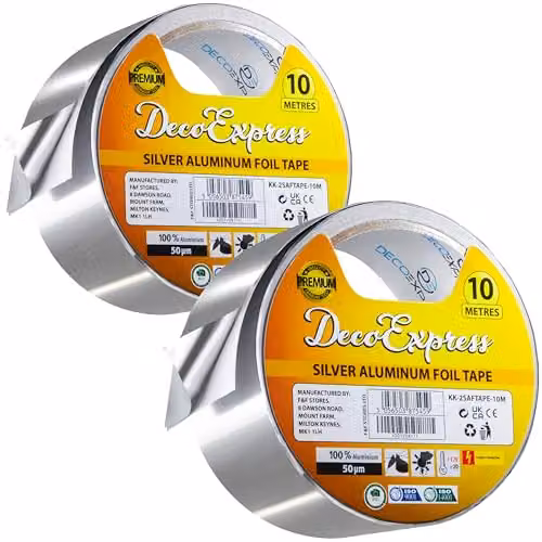 kreativekraft Silver Aluminium Foil Insulation Tape, W: 4.5 cm, L: 10 m (Pack of 2)