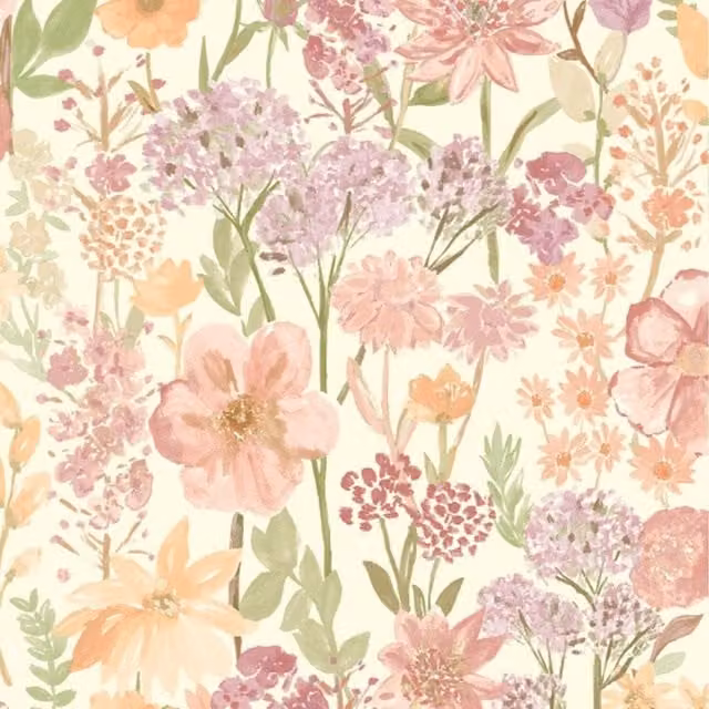 Grandeco Botanical Floral Meadow Wallpaper in Multicolour Beige and Yellow