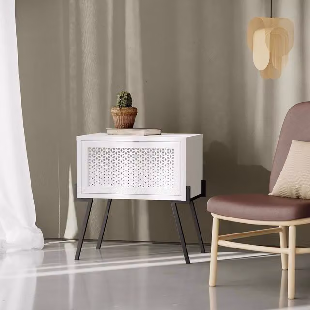 FWStyle White 1 Door Bedside Chest with Push To Open Mechanism