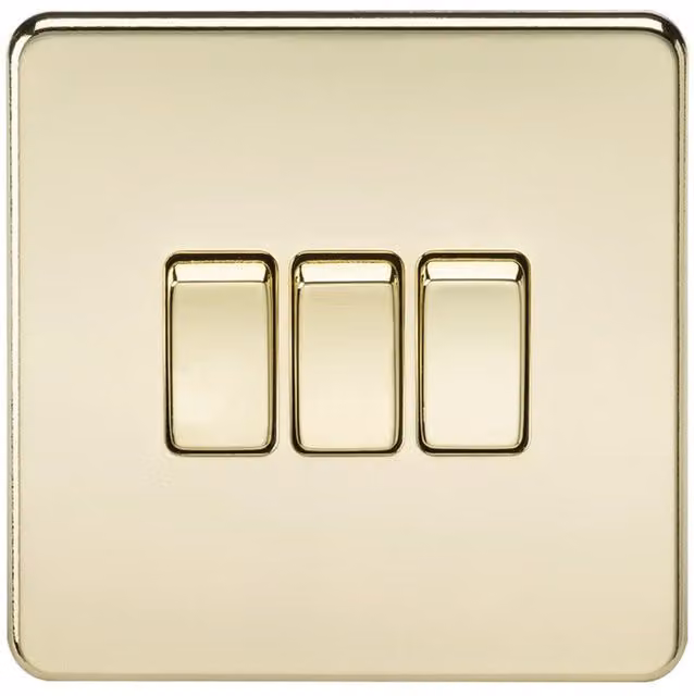 Knightsbridge Screwless 10AX 3G 2-Way Flush Switch in Polished Brass