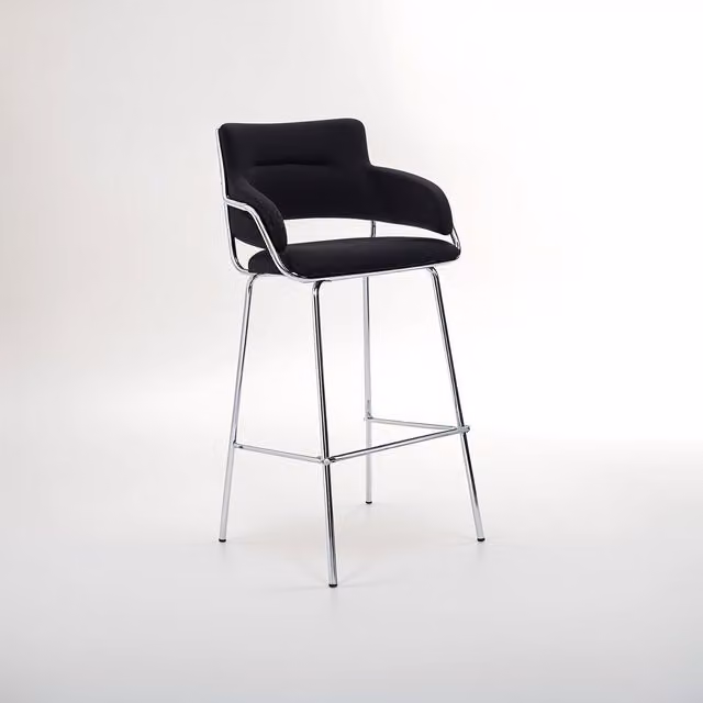 Orsina Modern Black Velvet Bar Chair with Armrests and Metal Frame – 2