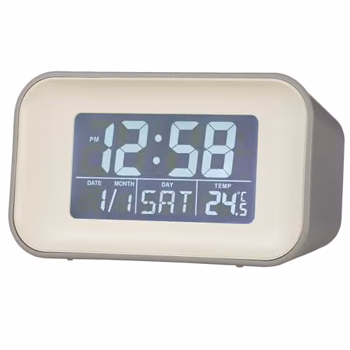 Acctim Alta Retro Digital Alarm Clock with Crescendo Alarm, Date and Temperature Display in Owl Grey 15867