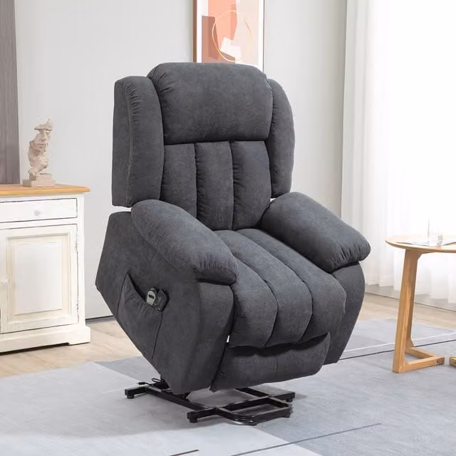 HOMCOM Grey Fabric Power Lift Recliner Chair for Seniors with Remote Control – 1