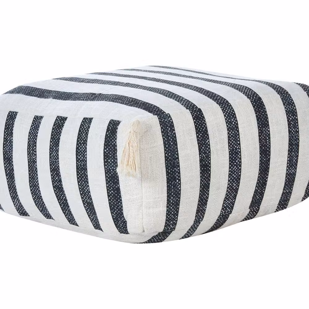 Wyld and Coco Striped Black and White Cotton Floor Cushion W/D/H: 45 x 45 x 20 cm – 2