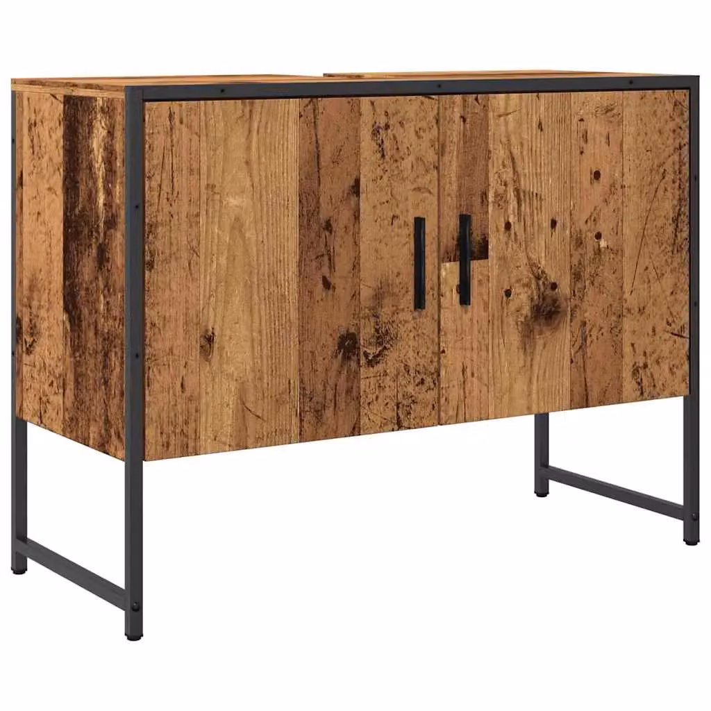 Berkfield Home Freestanding Bathroom Sink Cabinet in Brown Old Wood, W/D/H: 80 x 33 x 60 cm – 2