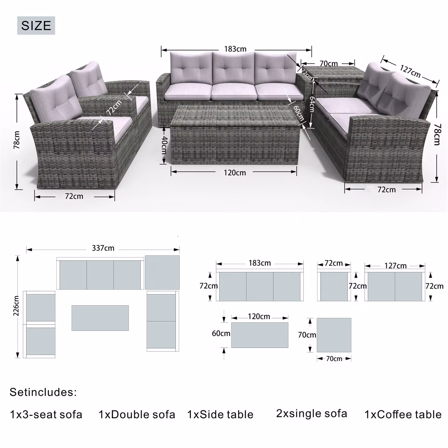 Direct Wicker 7-Seat Outdoor Rattan Garden Sofa Set with Storage Box and Cushions in Grey – 3