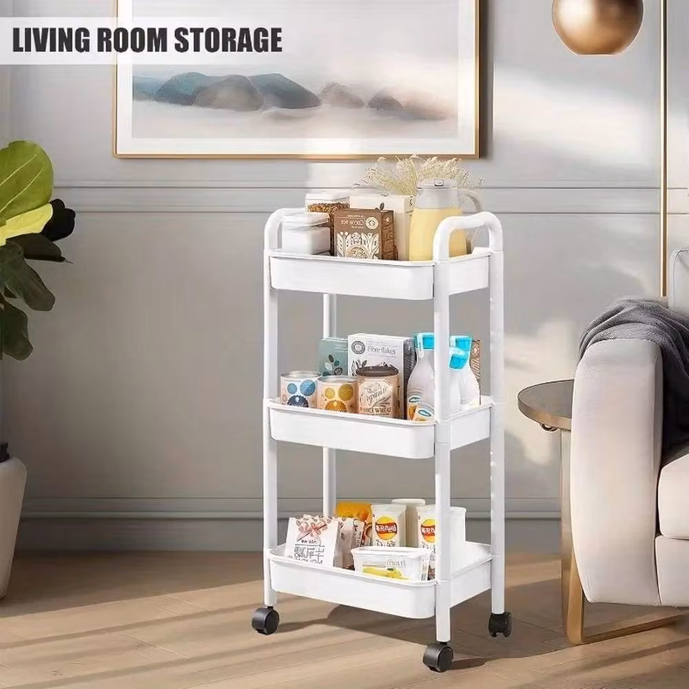 Nordara 3-Tier Modern Kitchen Storage Trolley Cart with Wheels in Matt White – 4