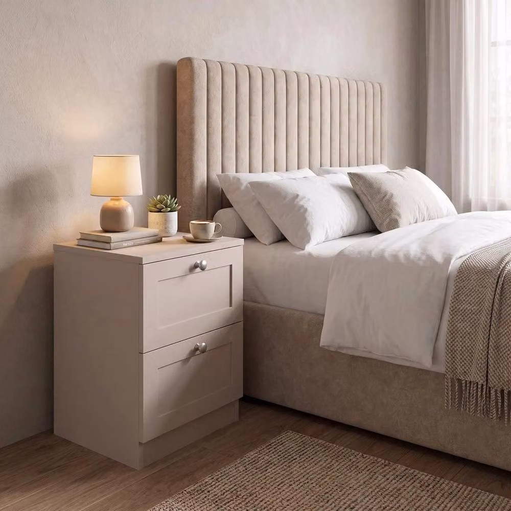 FORGEVIO Beige 2 Drawer Bedside Table – 4