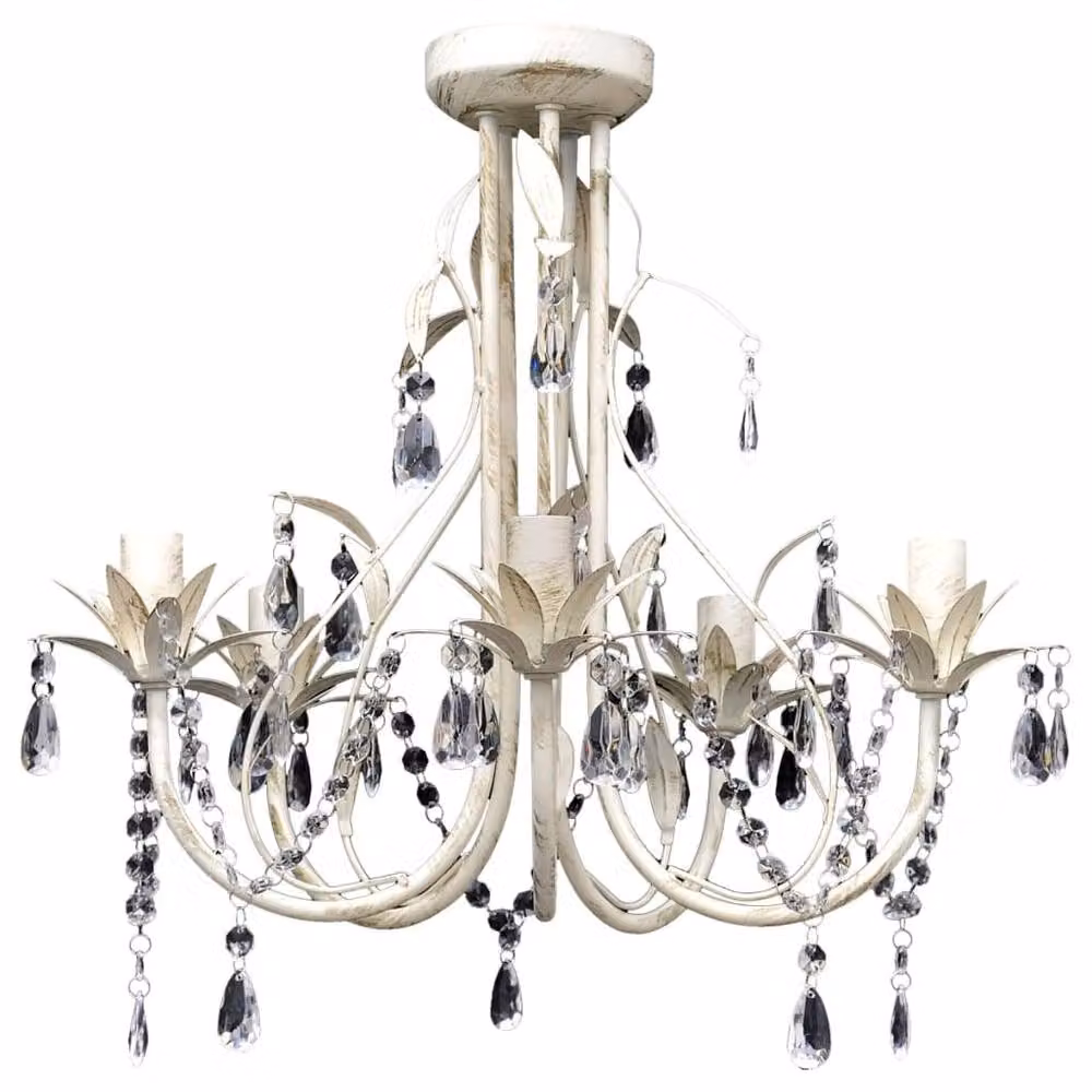 Berkfield Home Crystal Pendant Chandelier in White with 5 E14 Bulbs – 3