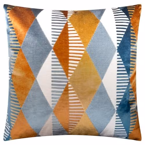 Riva Home Metro Harlequin Geometric Velvet Jacquard Decorative Cushion, Orange, W/D/H: 50 x 50 x 50 cm – 1
