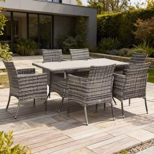 ERGOVEXA 7-Piece Grey Rattan Garden Furniture Set with Cushions