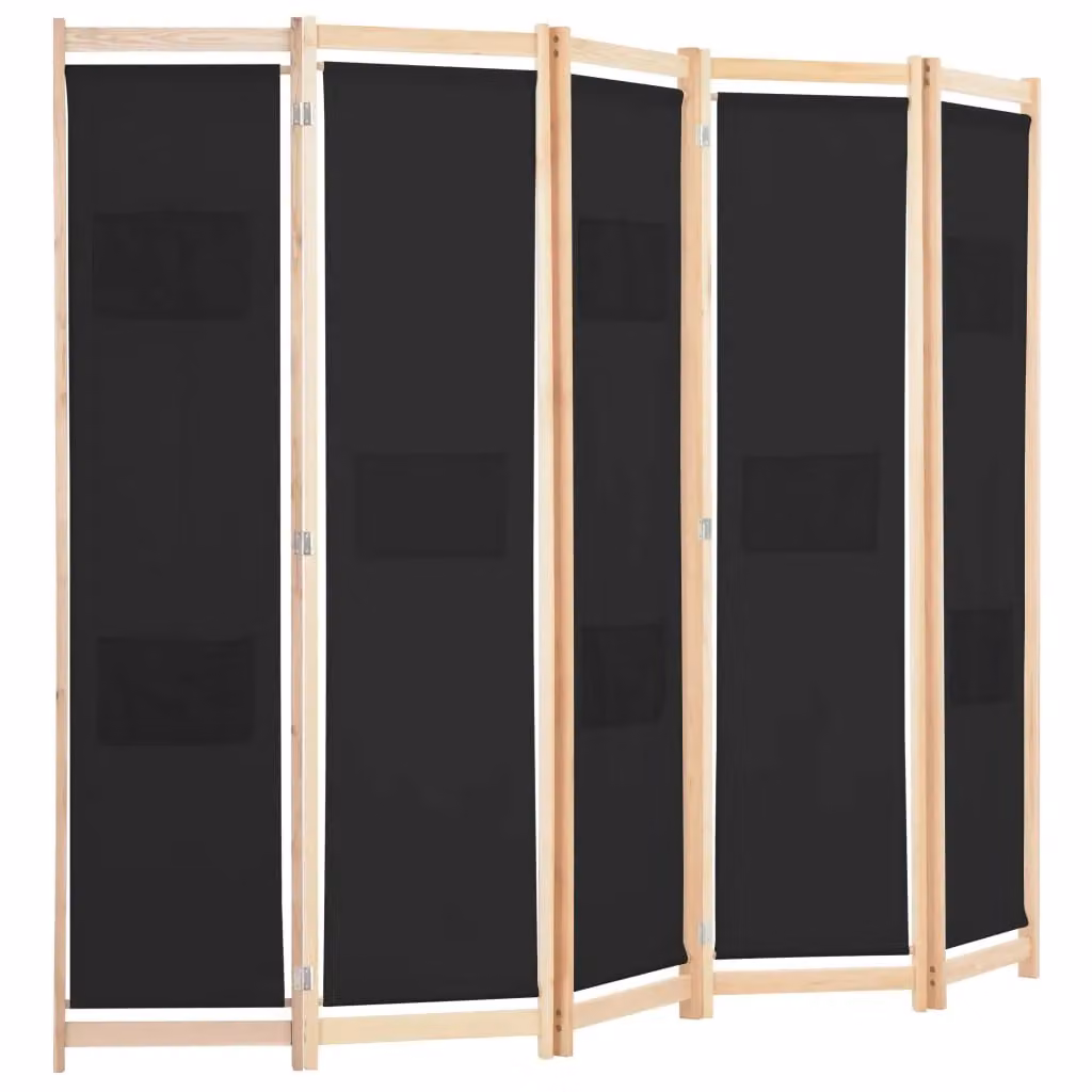 Berkfield Home 5-Panel Fabric Room Divider in Black, W/D/H: 200 x 4 x 170 cm – 2