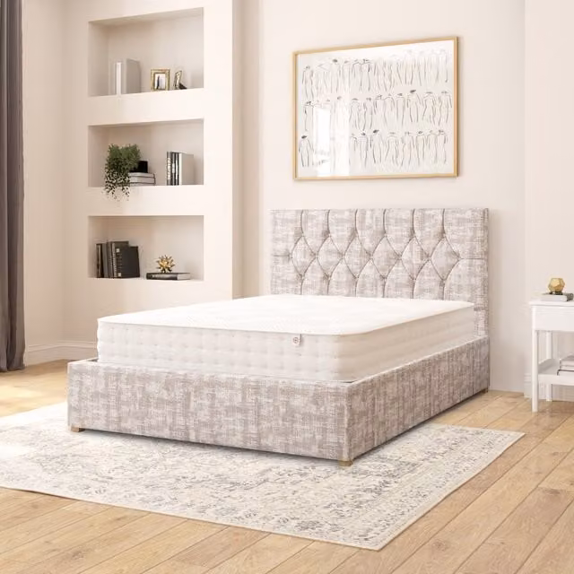 Aspire Olivier Distressed Velvet Upholstered Ottoman Storage Bed in Grey, W/D/H: 140 x 200 cm