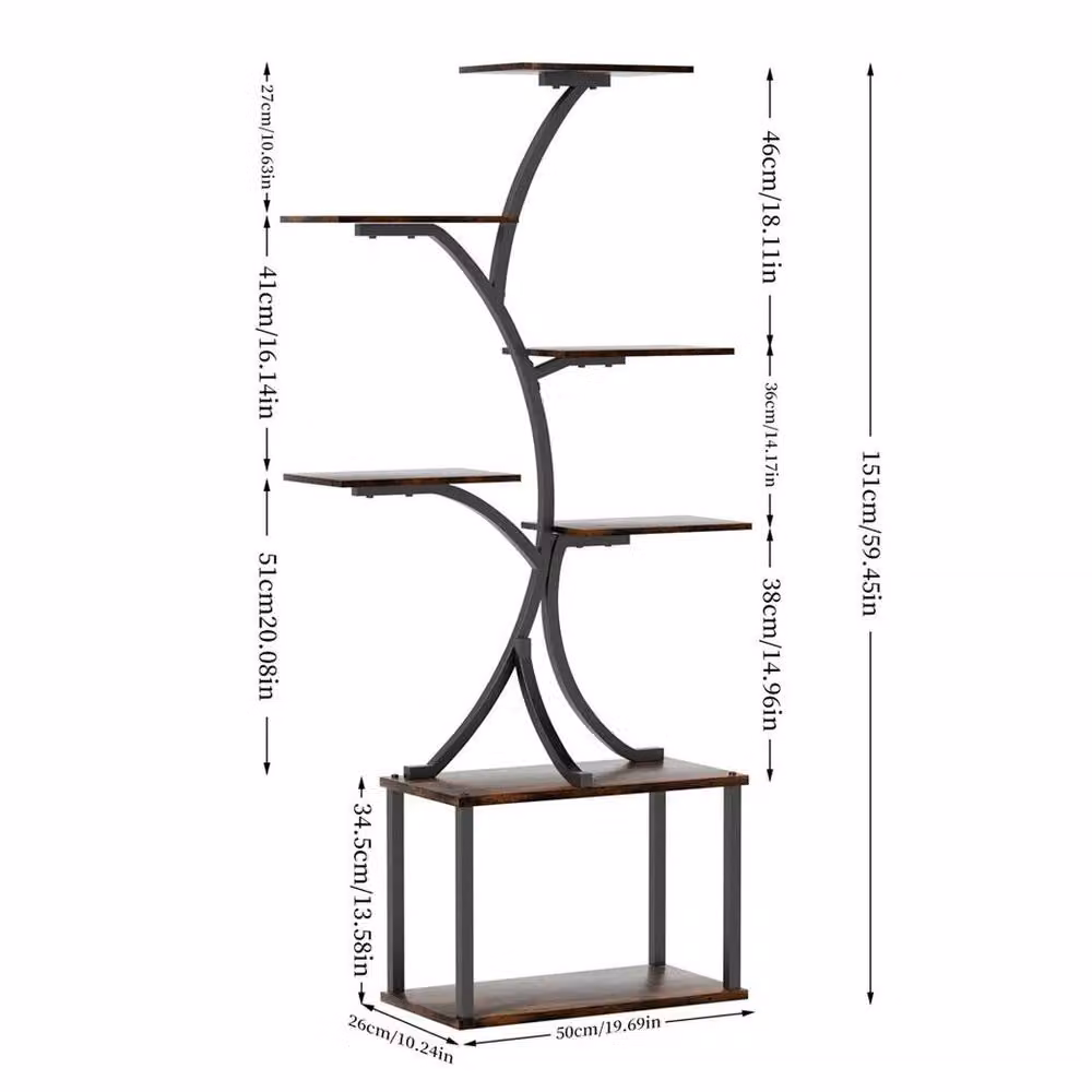 Kelvenix 7 Tiered Indoor Curved Plant Stand in Matt Black Metal and MDF – 2