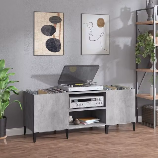 Berkfield Home Record Cabinet in Concrete Grey, W/D/H: 121 x 38 x 48 cm