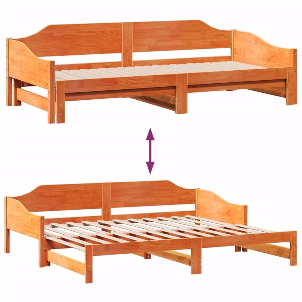 Berkfield Home Versatile Single Daybed with Trundle Frame in Wax Brown Pine Wood, W/D/H: 90 x 190 cm – 4