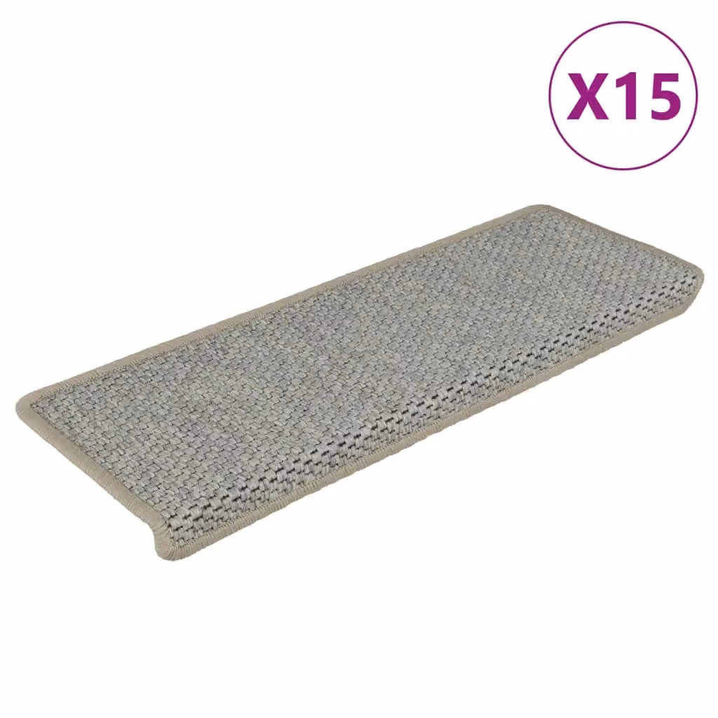 Berkfield Home Self-adhesive Sisal-Look Stair Mats, 15 Pieces, Grey, W: 65 cm, D: 21 cm, H: 4 cm – 2