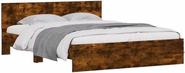 Berkfield Home Durable Bed Frame with Under-Bed LED Lighting in Smoked Oak Brown, W/D/H: 160 x 200 x 70 cm