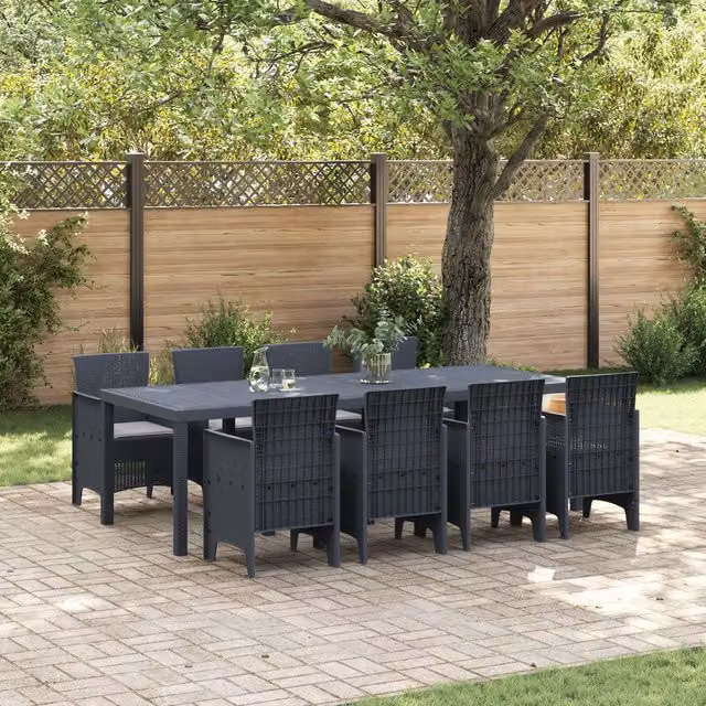 Berkfield Home 9 Piece Anthracite Poly Rattan Garden Dining Set with Black Cushions – 1