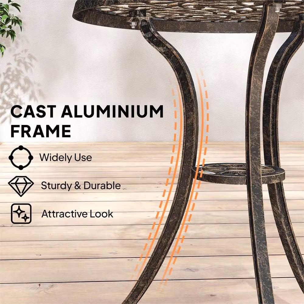 EONLION Brown Metal Garden Bistro Set with Floral Coffee Table and Chairs – 3