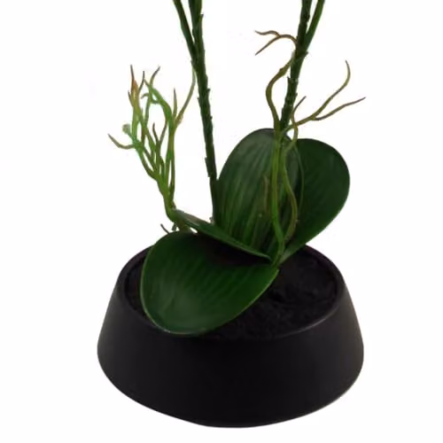 Leaf Design UK Realistic Artificial Pink and Yellow Orchid in White Ceramic Planter, Height: 43 cm – 4