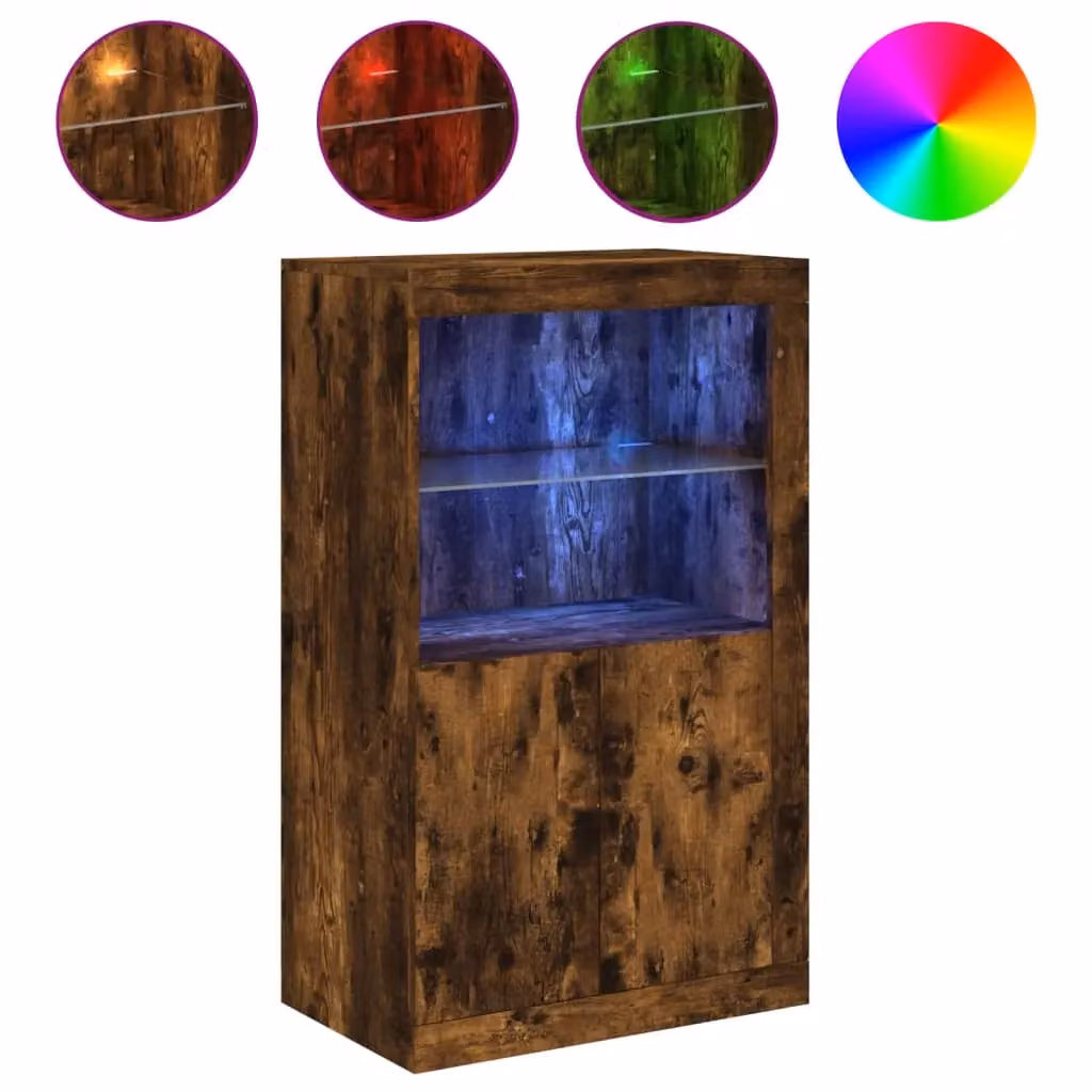 Berkfield Home Modern Side Cabinet in Smoked Oak with Integrated LED Lights and Glass Doors, Brown – 2